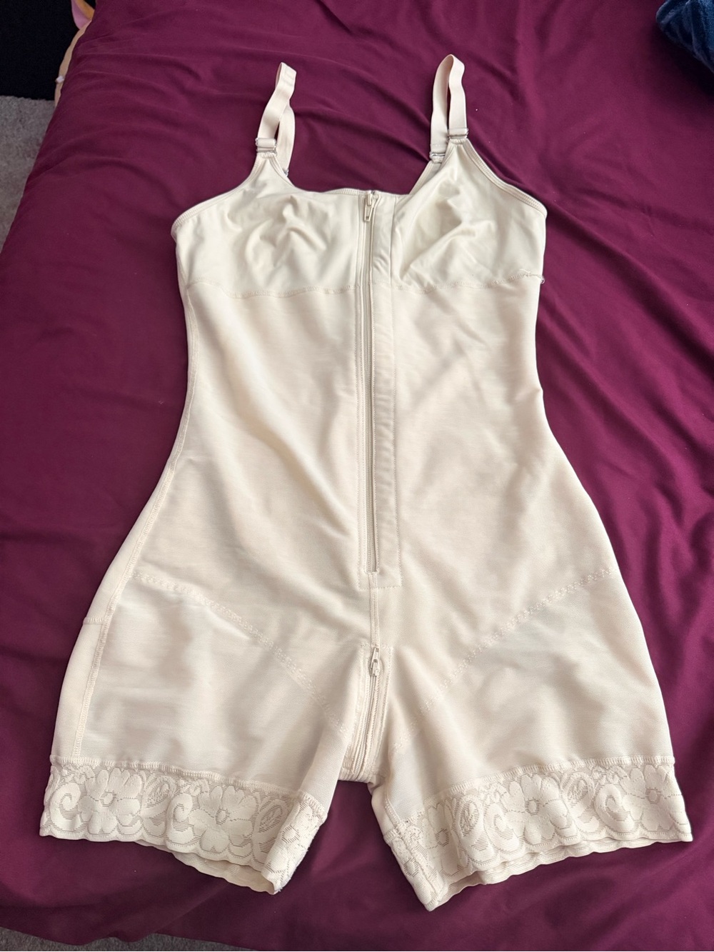Cream Lace-Trim Full Body Shapewear Bodysuit